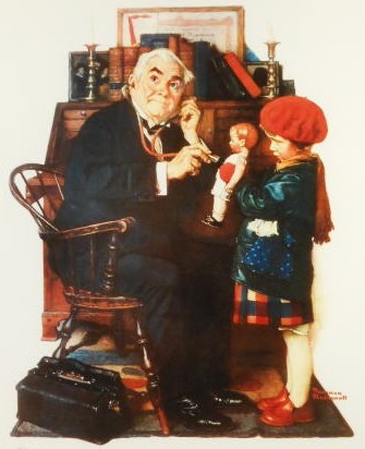 ノーマン・ロックウェルの絵画作品　タイトルは、ドクター＆ドール　Doctor & doll